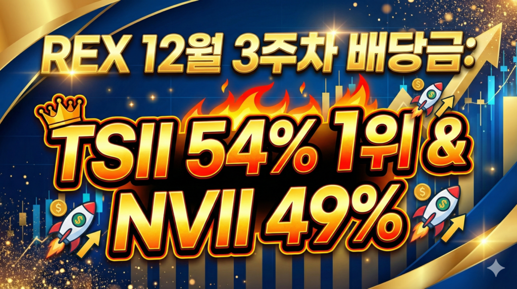 REX Shares 12월 3주차 배당금 발표 TSII 54% NVII 49% 달성 및 전체 9개 종목 배당락일 지급일 정보