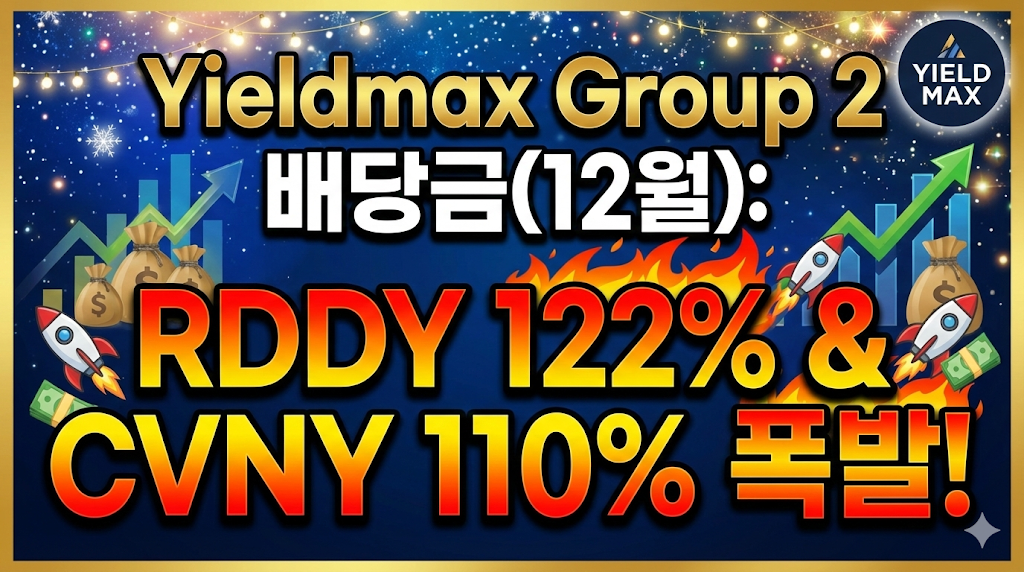YieldMax Group 2 12월 배당금 발표 RDDY 122% CVNY 110% 폭발적인 배당 수익률 기록 및 42개 전체 종목 리스트