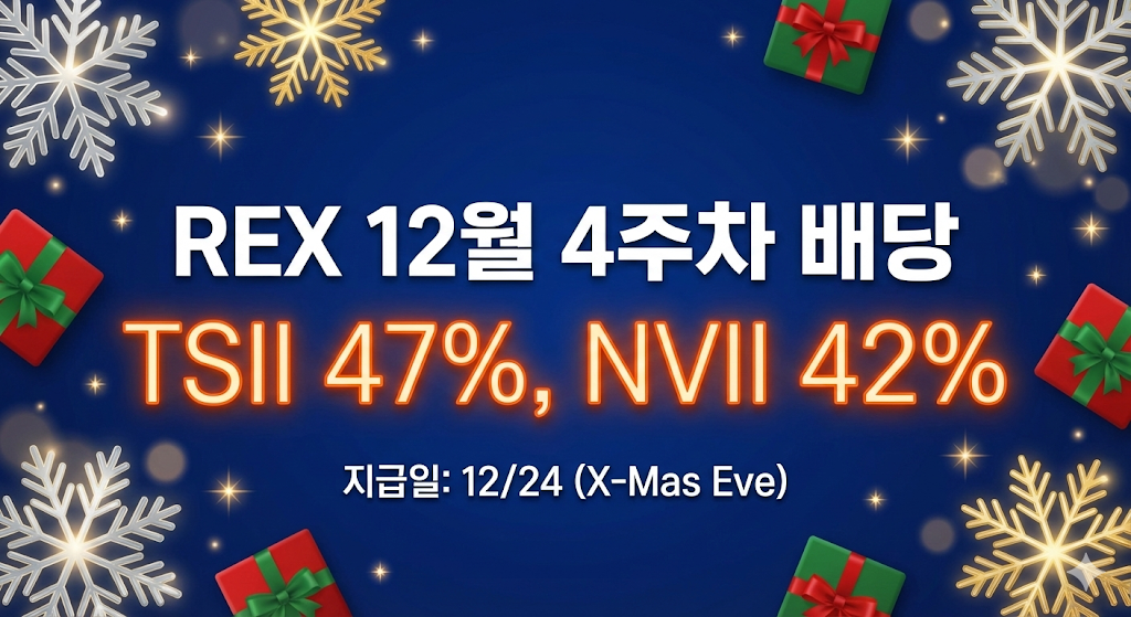 REX Shares 12월 4주차 배당금 발표 TSII 47% NVII 42% 달성 및 전체 9개 종목 배당락일 지급일 정보